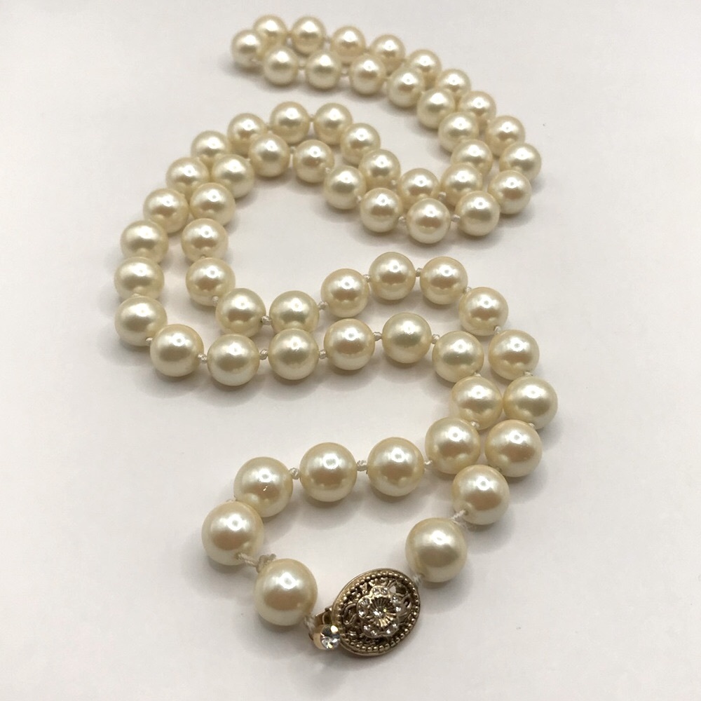 Vintage Monet Faux Pearl Necklace with Gold-Tone Clasp